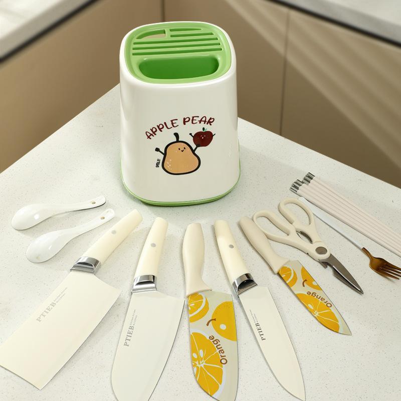 A Versatile Vertical Knife Holder for The Kitchen, Featuring a Rack for Chopsticks And an Integrated Storage Solution for Knives And Spoons