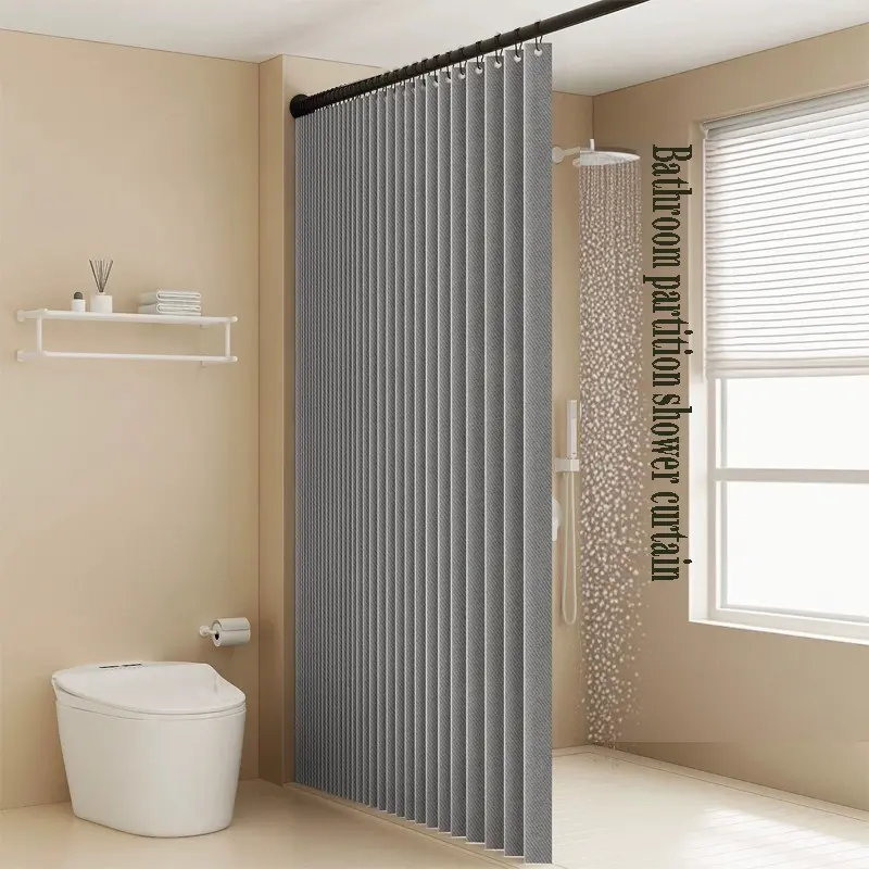 Waterproof Insulated Folding Bath Curtain, Shower Curtain Waterproof, Large Size 200cm, Pleated Design, Easy Storage, Dual-Sided Magnetic, Metal Ball Hooks