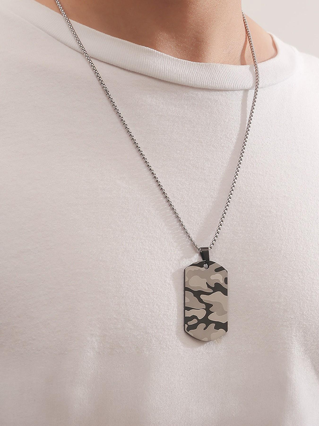 Men's Camouflage Military Badge Pendant Necklace, Stainless Steel, Unique Style, Outdoor Fashion Accessory, Colors