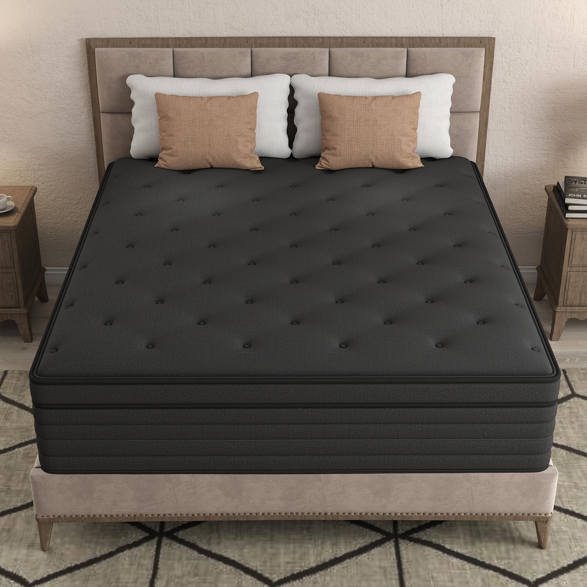 BOMASS 12" 14" Twin Full Queen King Size Mattress Gel Memory Foam Individual Pocket Spring Hybrid  Black Mattresses Medium Firm Pressure Relief Bed In box