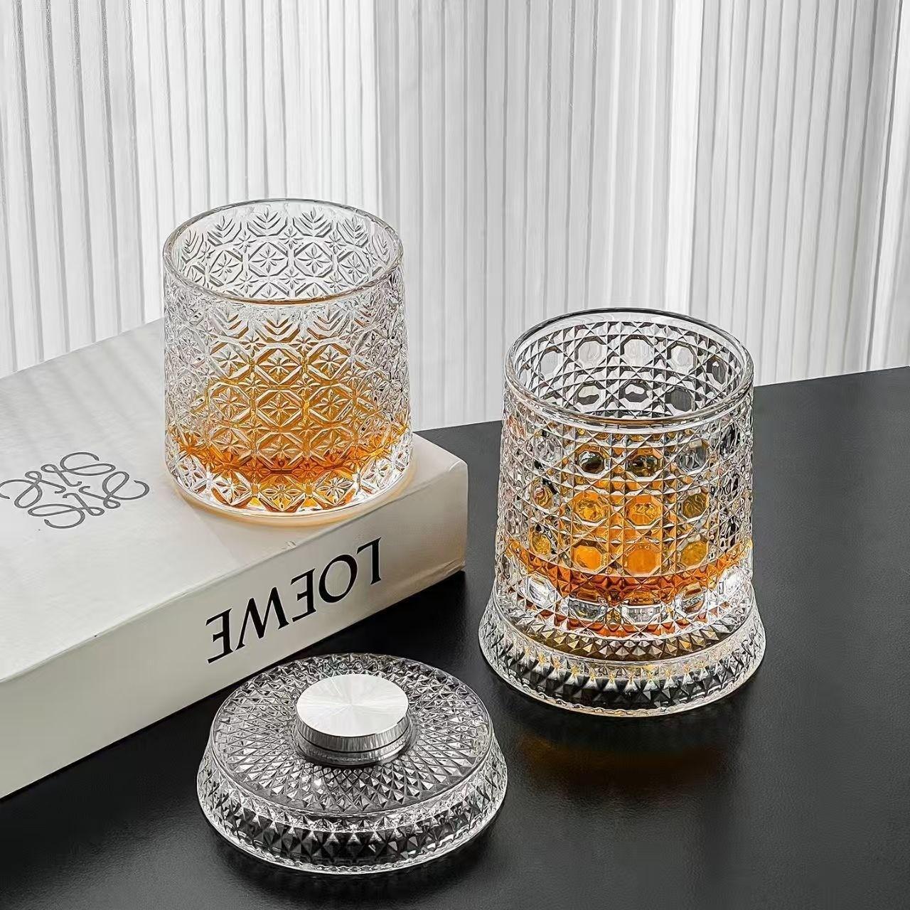 360° Rotating Whiskey Glass, Carved Crystal Wine Cup, Stress Relief Drinkware, Ideal Gift for Friends and Family