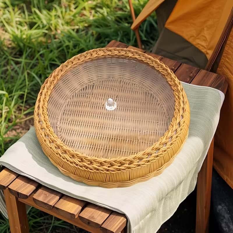 Handmade Storage Basket with Transparent Lid, Reinforced Organizer, Home Decor, Multi-Use for Living Room, Bedroom, Garden, Camping, Party