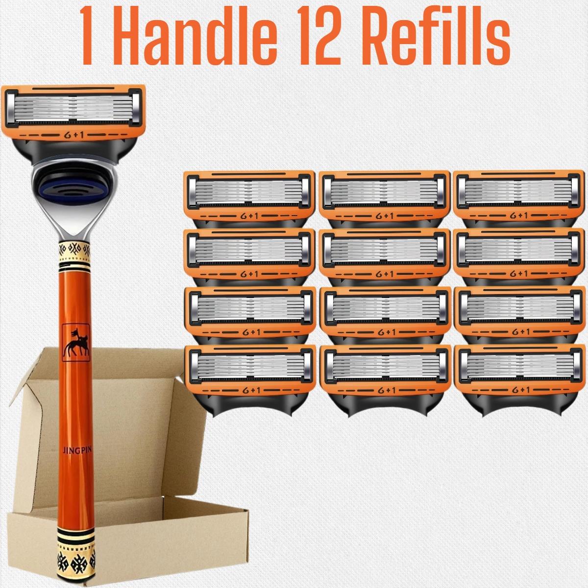 Men's Shaving Razor Set with 1 Handle and 12/24/36/48 Refills, Precision Trimmer, Stainless Steel Blades, Universal Fit, Sealed Packaging, Dustproof Waterproof Rustproof