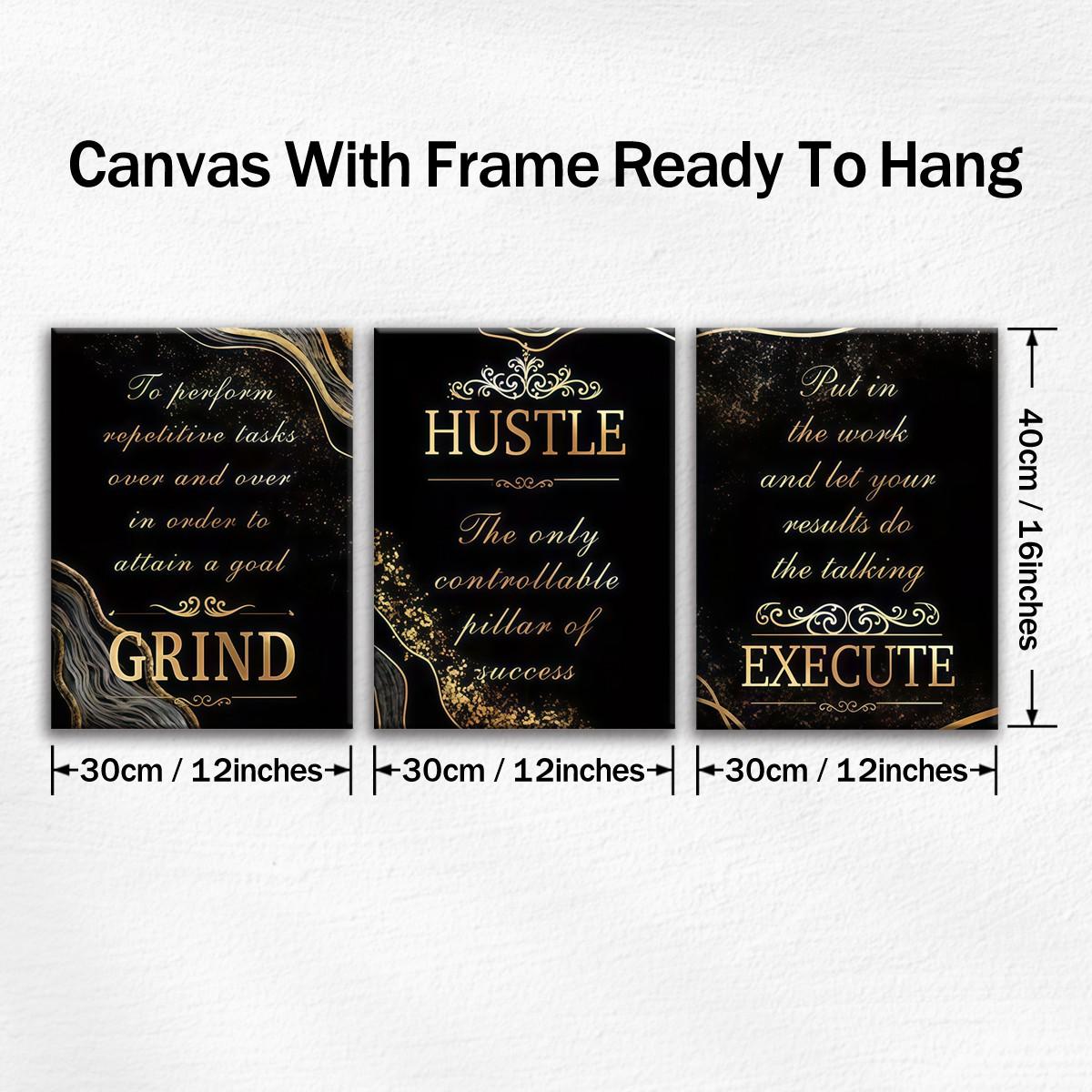 2D flat Wall decor framed 3-Piece Wooden Framed Black Gold Texture Canvas Wall Art, Inspirational Modern Wall Decor, Fashionable Home Poster for Living Room, Bedroom & Office