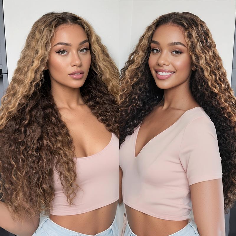 Highlight Deep Wave Bundles P4/27 Ombre Colored Human Hair Bundles Brown Brazilian Hair Weave Bundle 3/4 Remy Hair Bundles