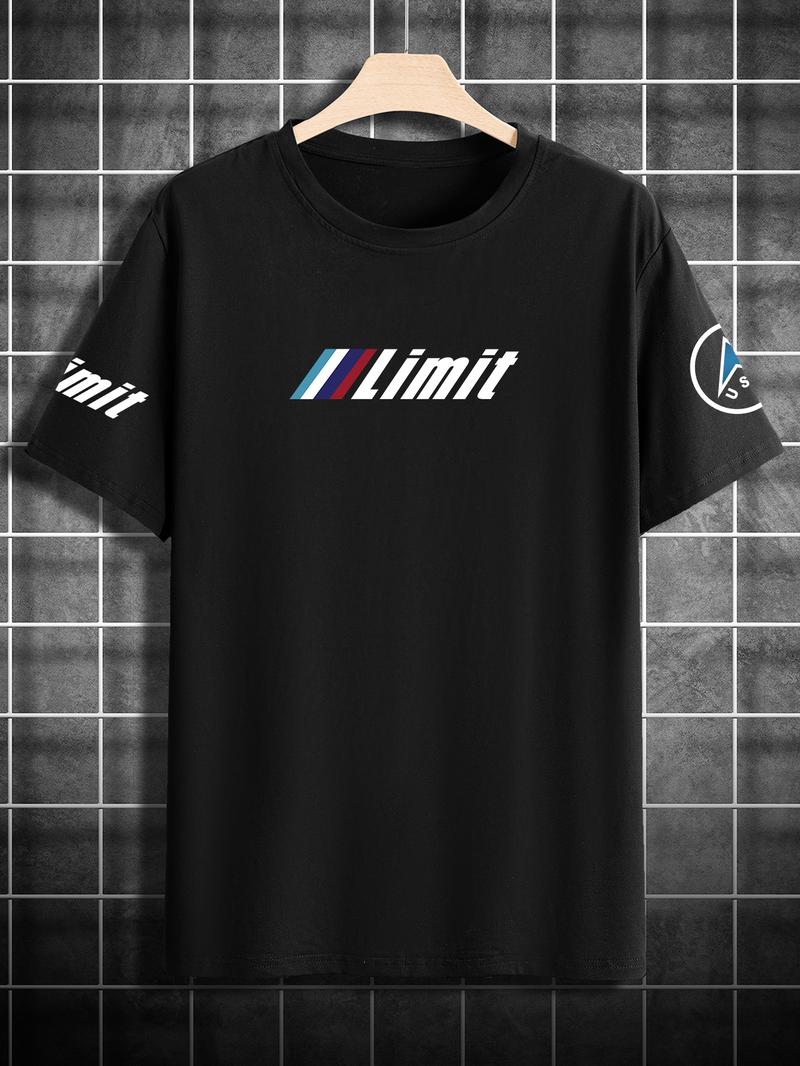 Men's Car & Letter Print Short Sleeve Graphic Tee, Regular Fit Streetwear Casual Round Neck T-shirt for Summer, Men's Top for Daily Wear