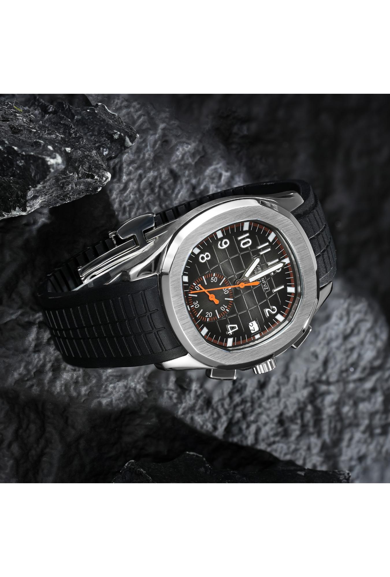 2026 Hot Selling Top Luxury Brand Japan VD53 Mov Chronograph Quartz Watch Stainless Steel Silver-Blue Rubber Strap Luminous Waterproof