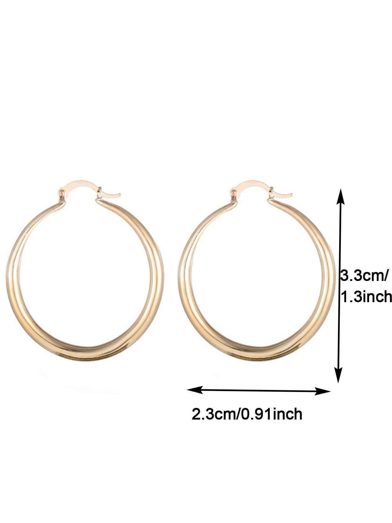 1 pair of gold/silver plated oversized hoop earrings with a minimalist, glossy punk style, perfect for holiday parties and streetwear looks.