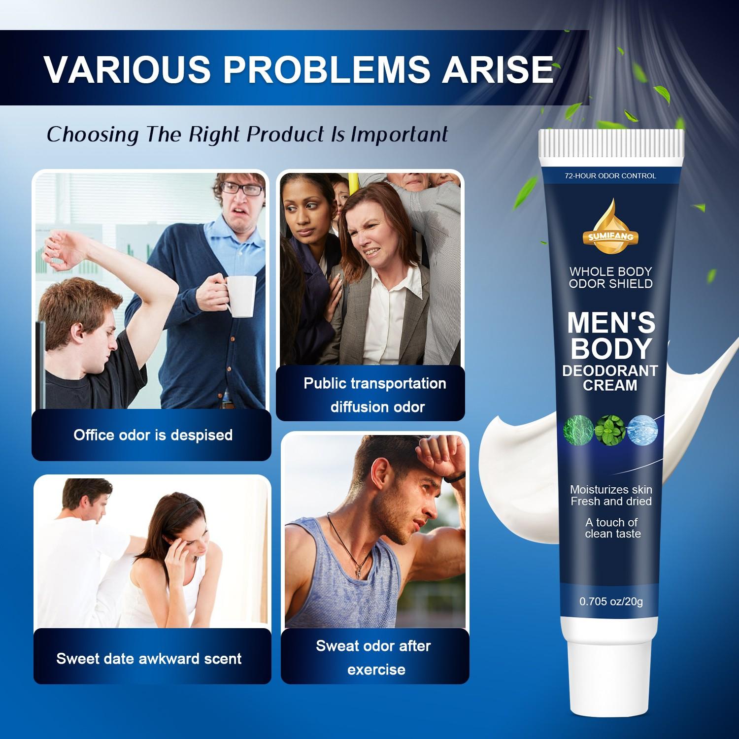 SUMIFANG Men's Full-Body Antiperspirant Stick (20g) | Mint + Chamomile + Hyaluronic Acid | 72-Hour Long-Lasting Odor Control | Moisturizing, Refreshing, and Non-Sticky | Stay Confident All Day—Whether at the Office, the Gym, or on a Date