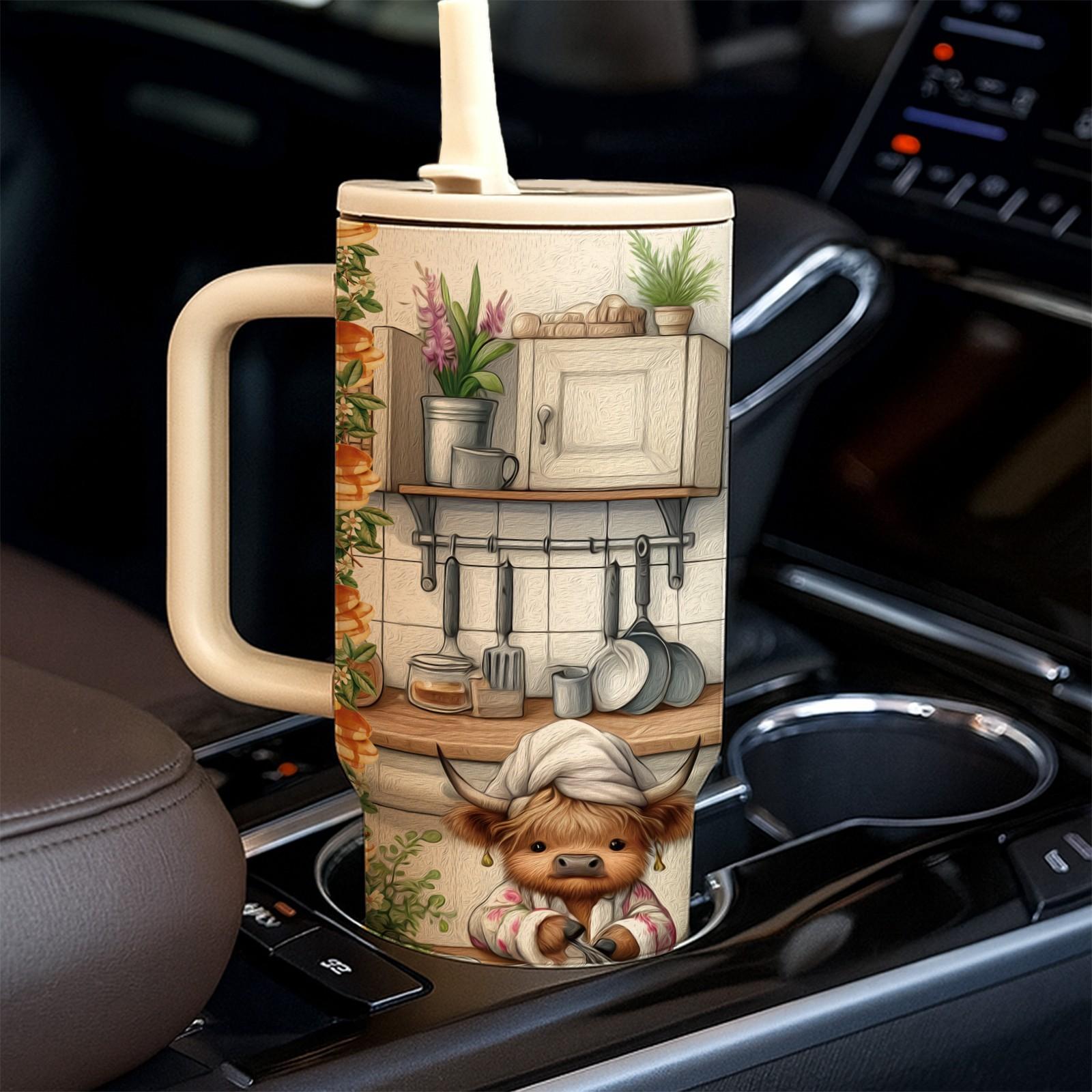 1 Pc 40oz insulated mug, funny cow mom vacuum mug, double wall thermal mug with handle, leak-proof lid, large capacity for hot cold drinks, keeps hot 12h cold 24h, stainless steel skinny tumbler, cute animal gift for women coffee lovers