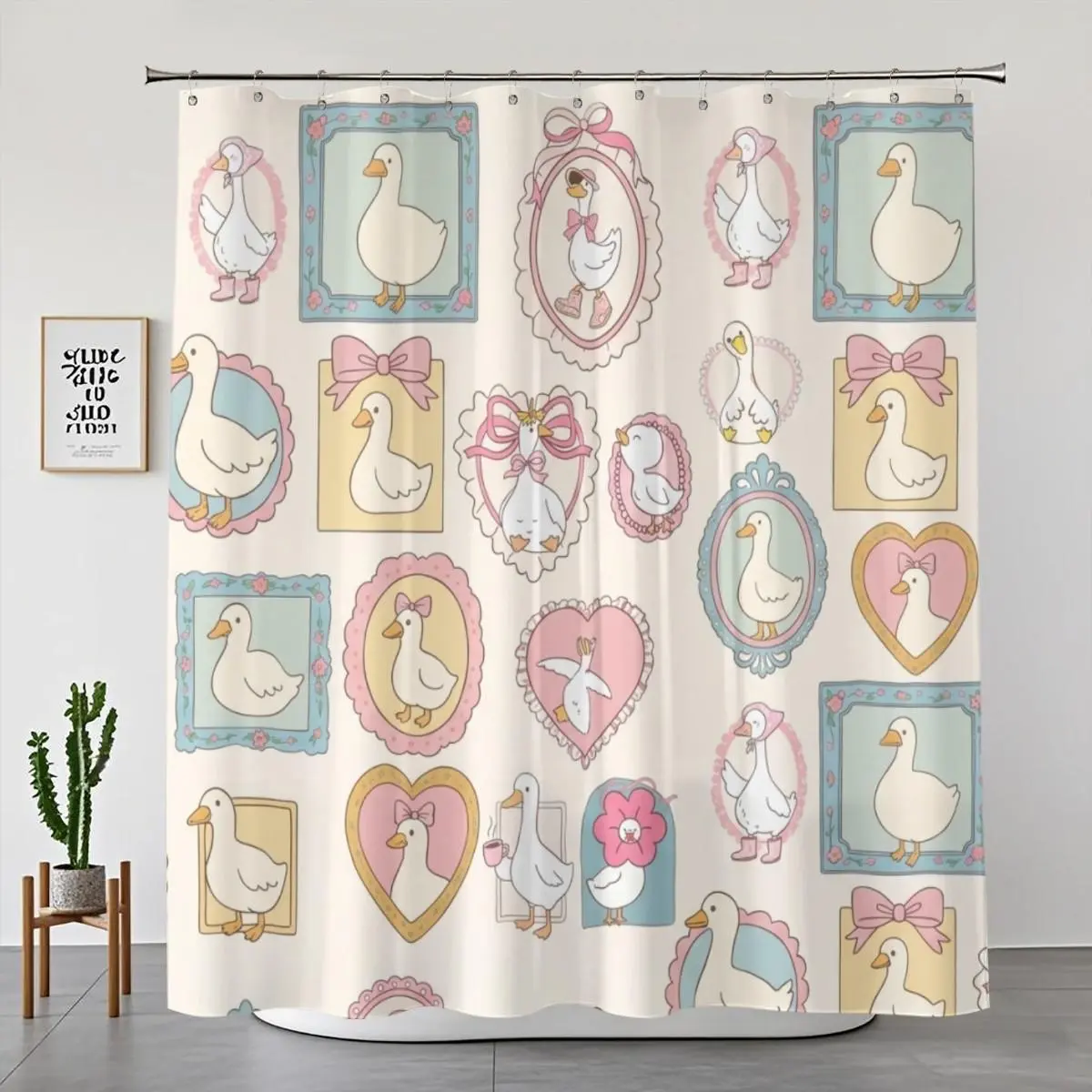 Coquette Aesthetic 1-4 Piece Bathroom Accessory Set Bundle - Decorative Shower Curtain, Non-Slip Mat, Toilet Cover, 12 Hooks, Vintage Pastel Dopamine Soft Girl Restroom Bath Decor, Curtain Panel Set, Animals, Shower Curtains