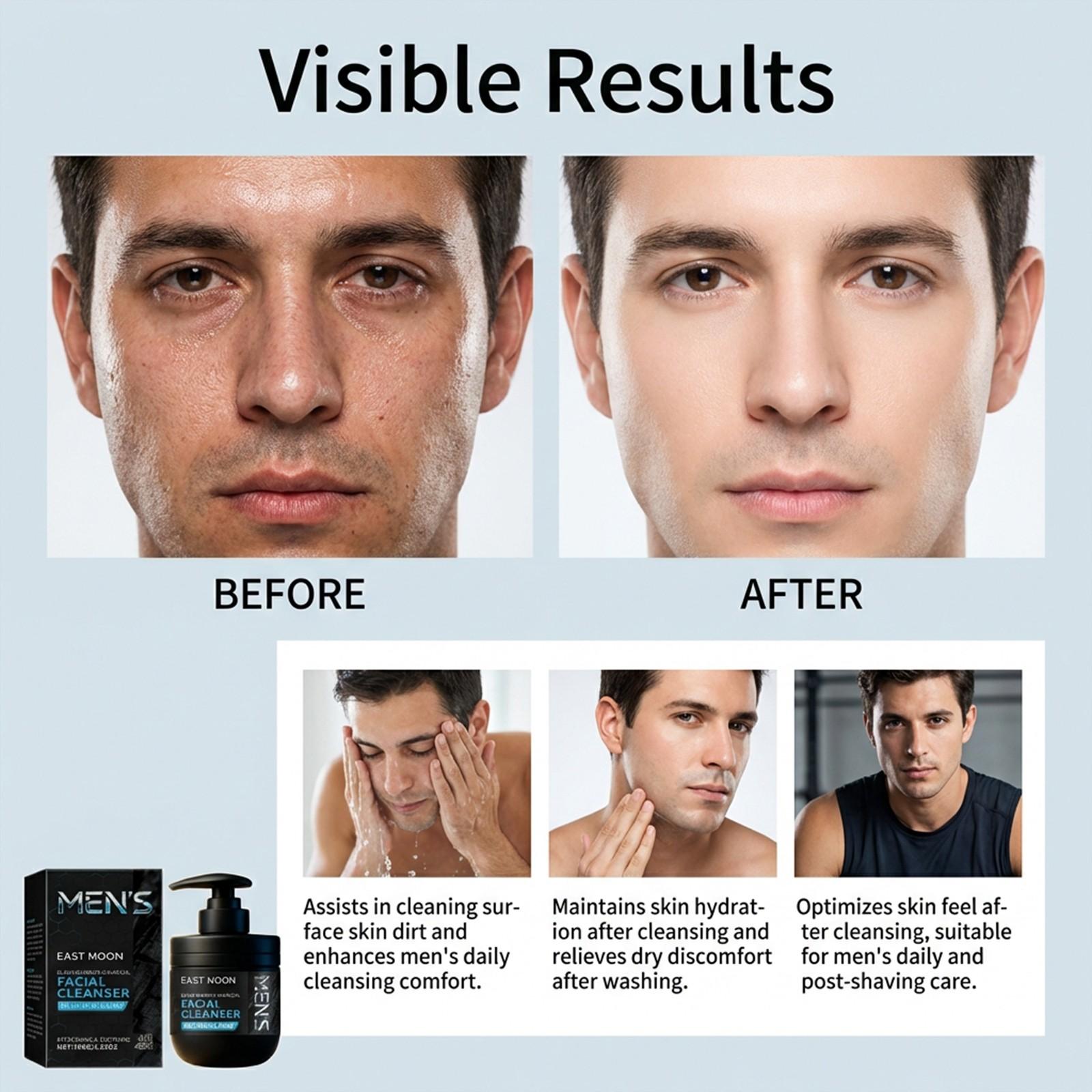 East Moon Men's Refreshing Face Wash, Gentle Cleanser, Hydrating Rich Foam, Non-Drying, Ideal for Daily Use, Soft Skin Care