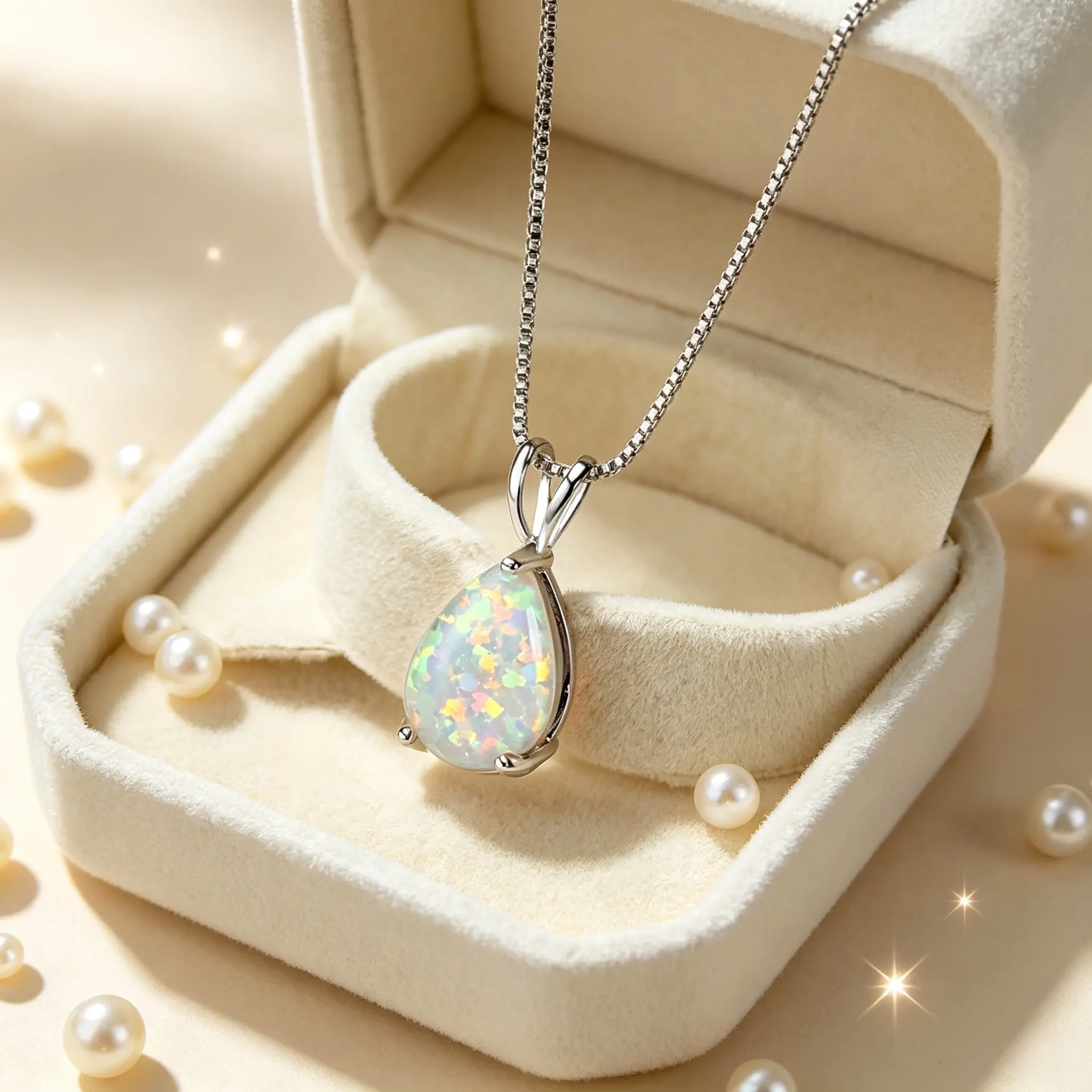 Pear‑Shaped Prong Set Pendant Necklace, Dainty Box Link Chain Necklace, Solitaire Fashion Necklace for Women Anniversary Party Gift