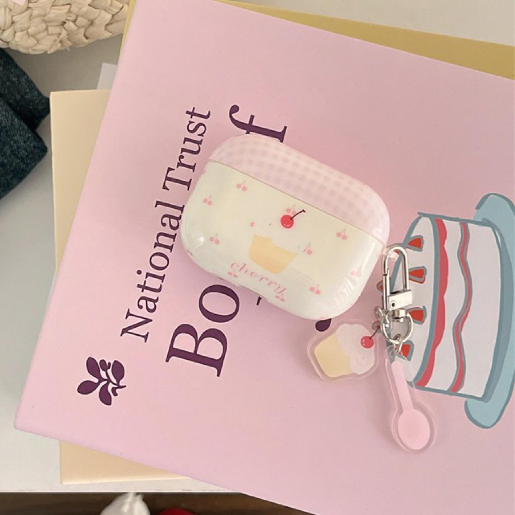 Plaid Cherry Cake Earphone Case for Apple AirPods Pro 3, Elegant Simple Design, Fashionable Creative, Korean Style, Women's Earphone Shell