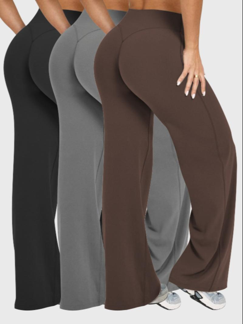 3 pcs Women's High-Waisted Straight-Leg Pants Set, Loose Fit Yoga Sportswear, Casual Outdoor Fitness Wear, All-Season Street Style