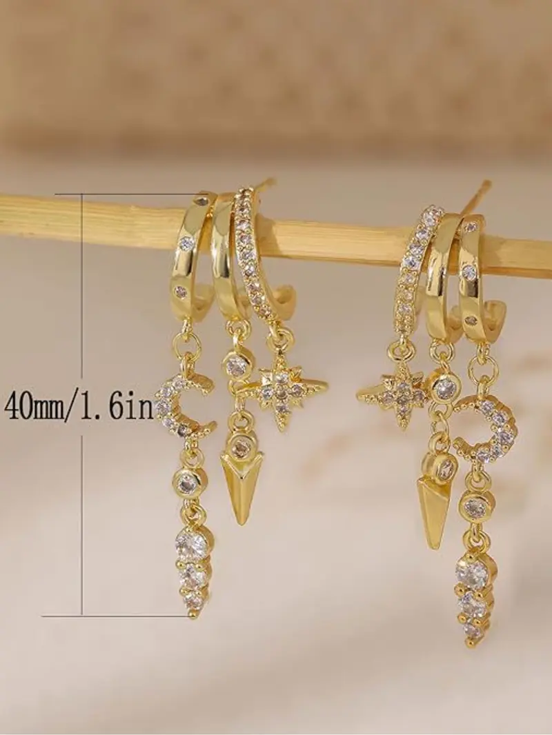 14K Gold-Plated CZ Drop Huggie Earrings for Women, Multi-Gemstone Design, Hypoallergenic Brass, Perfect for Everyday Wear & Layering, Trendy Minimalist Jewelry, Stackable Earrings, Versatile Earrings