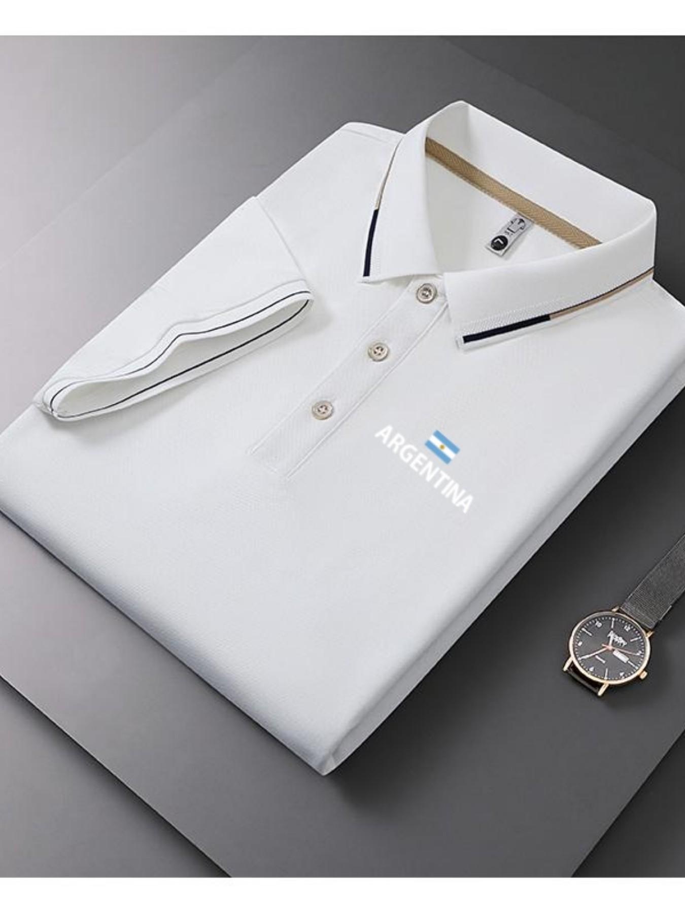 Men's Casual Summer Print T-Shirt, Argentine Flag Design, Geometric Pattern, Lightweight Breathable, Short Sleeve Polo Shirt