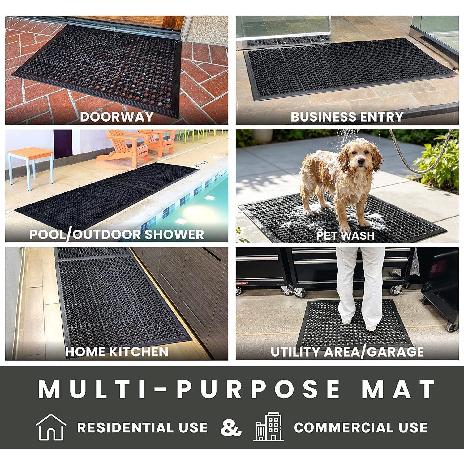 Commercial Heavy-Duty Synthetic Rubber Floor Mat, 20x31in Non-Slip Horse Stall Mats with Hole Pattern for Outdoor Areas, Patio/Garage Drainage Needs