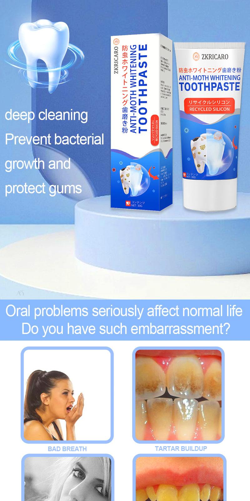 ANTI-MOTH WHITENING TOOTHPASTE, Clinical Strength Fluoride Formula to Prevent Decay, Intensive Enamel Strengthening & Stain Removal, Long-Lasting Fresh Mint Breath, Professional Dental Hygiene Solution, 60g. Oral Antibacterial Daily Gentle Herbal Radiant