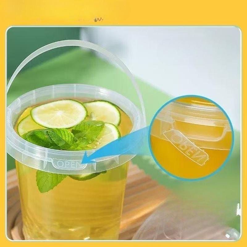 6-piece set of 500ml disposable plastic beverage containers with handles, lids, and straws; transparent fruit tea/bubble tea cups; suitable for takeout; food-grade PP portable juice containers; Plastic Clear Cups