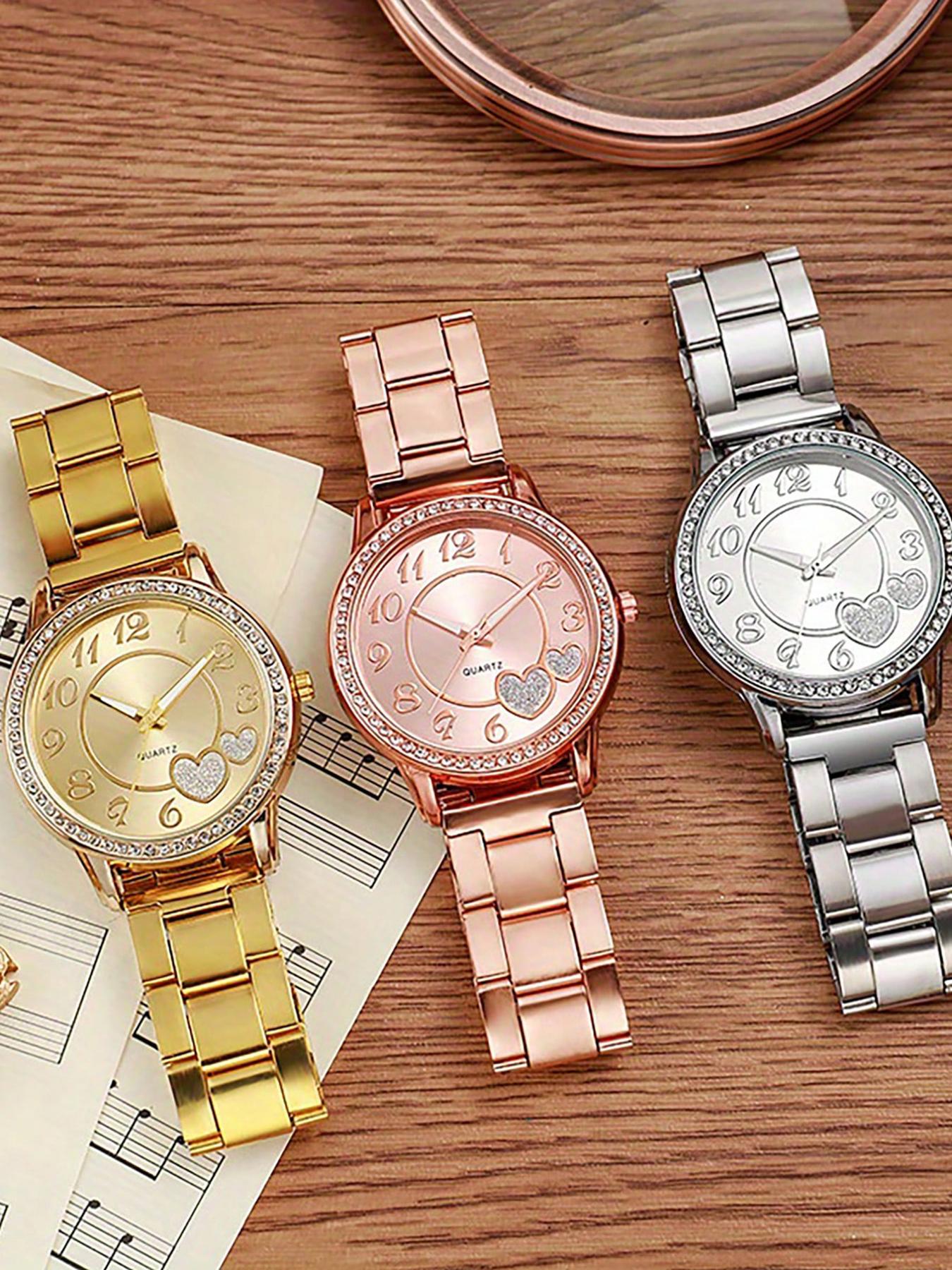 2 counts - Women's Watch Fashion Simple Watch Women's Watch Square Quartz Watch with Fashion Stacked Bracelet Set