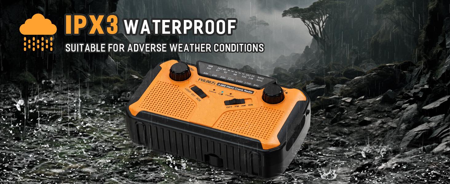 PRUNUS J-369 11100mWh Emergency Weather Radio, AA Batteries/Hand Crank/Solar/USB Charging, NOAA/AM/FM, LED Flashlight and Reading Lamp,SOS Alarm & Flashlight Portable