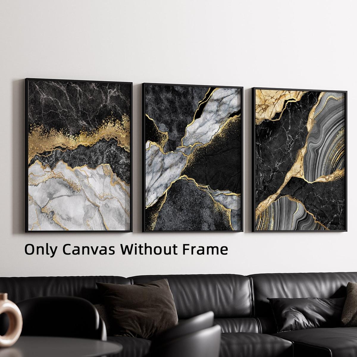 3Pcs/Set Optinal Frame Modern Abstract Design Black Golden Marble Texture, Luxury Canvas Posters, Black Wall Art, Room Decor, Decorative Artwork Wall Painting For Gift, Wall Picture for Home, Dormitory Decoration