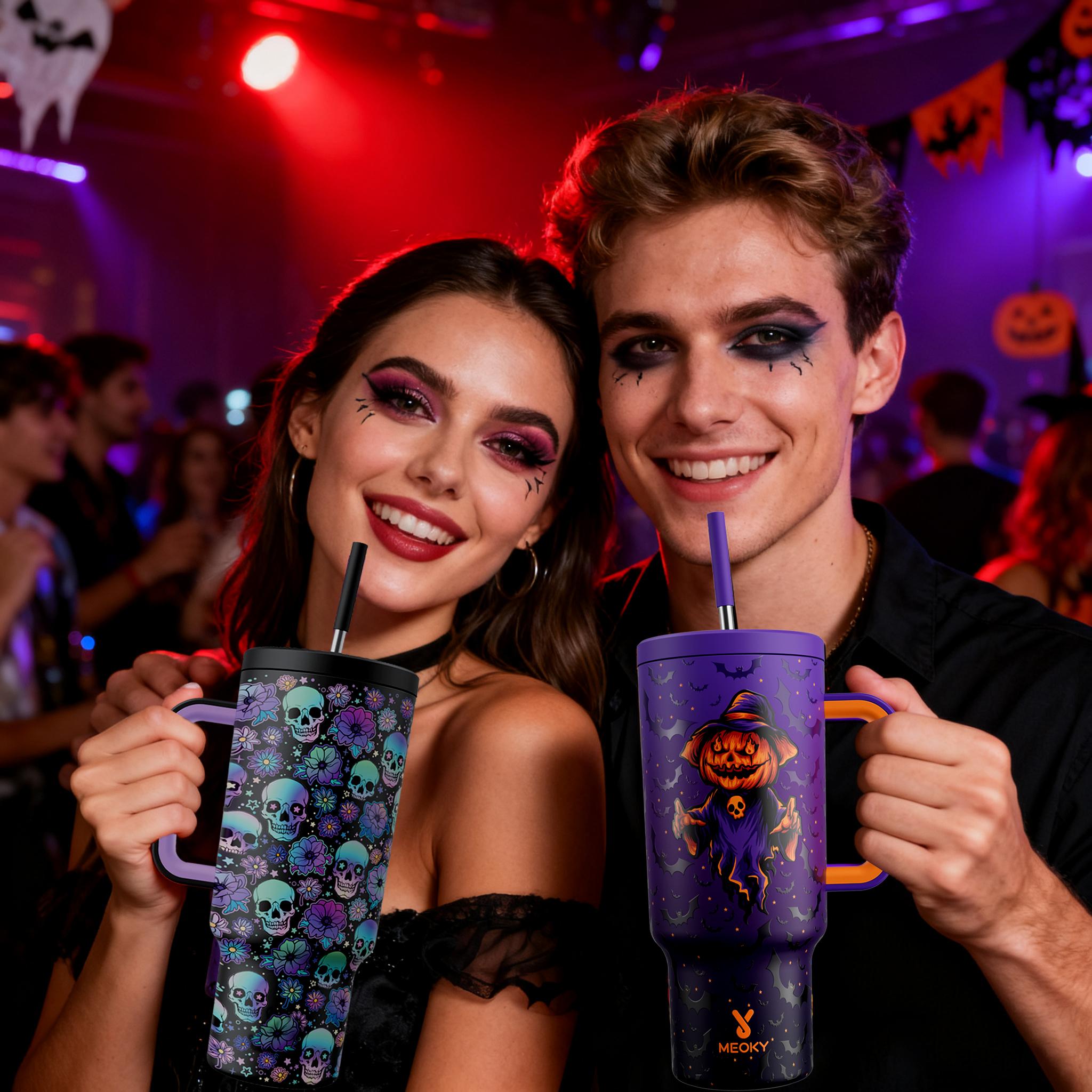 MEOKY 40oz Stainless Steel Insulated Tumbler，Hot Water Mug,Food-Grade Stainless Steel ，Non-slip & Leak-proof, Keeps Drinks Hot or Cold, Perfect Gift for Halloween Parties