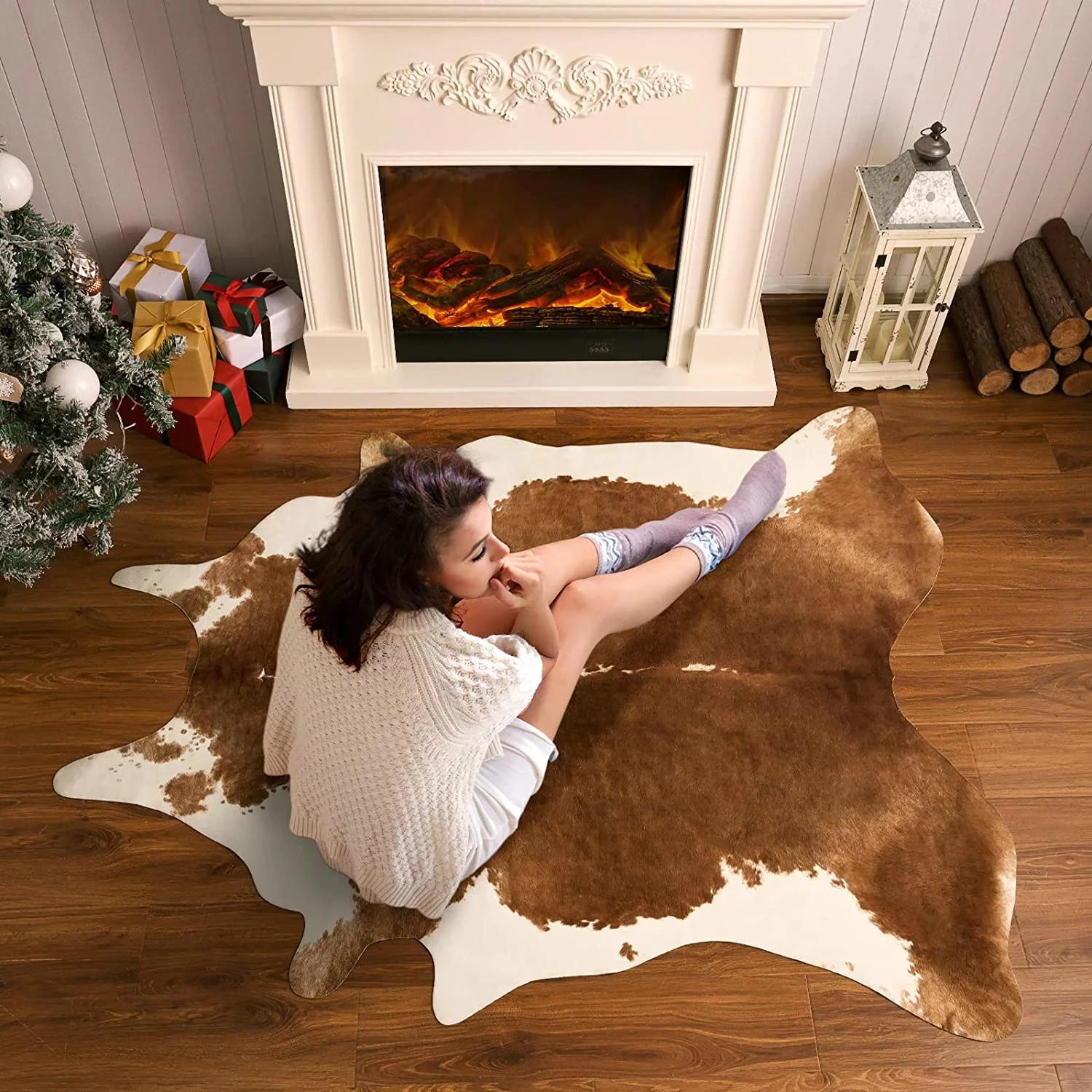 LOCHAS Premium 100% Polyester Cowhide Rug Western Style Animal Print Faux Fur Soft Comfortable Durable Easy to Clean Decor for Bedroom Living Room LOCHAS Premium 100% Polyester Cowhide Rug Western Style Animal Print Faux Fur Soft Comfortable Durable Easy to Clean Decor for Bedroom Living Room
