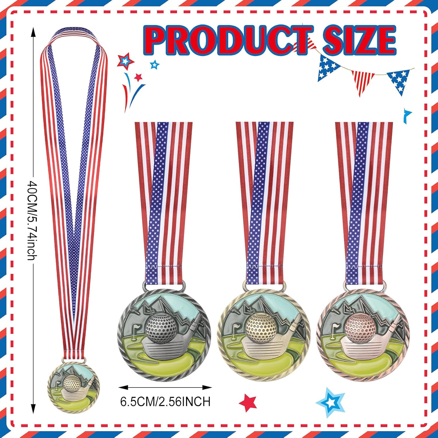 3 count Golf Color Medal   Bronze Golf Ball Award Medals with  Ribbon for  Adults  Tournament