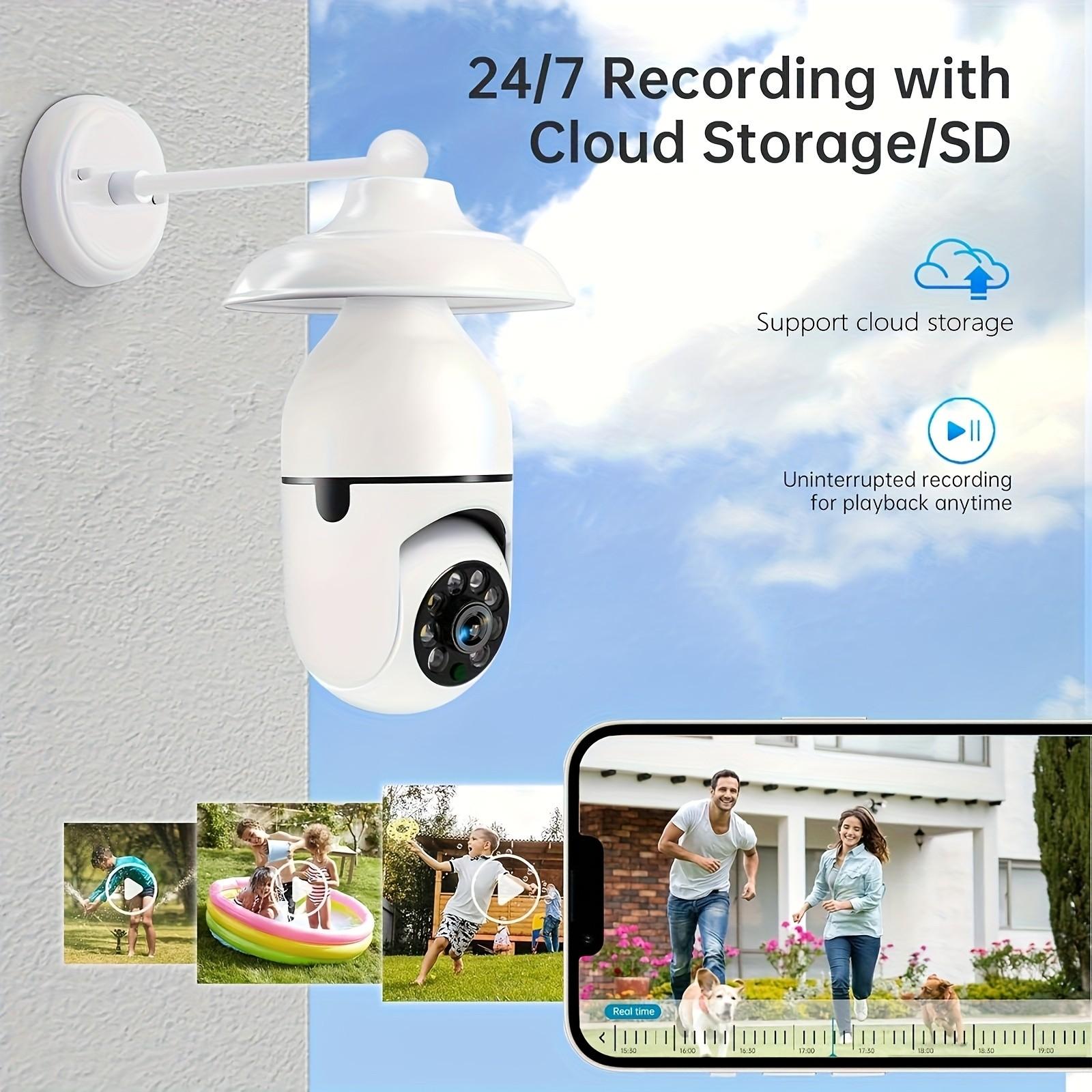 Light Bulb Security Camera, 360° Pan/Tilt WiFi Home Surveillance Cam with Full Color Night Vision, Two-Way Audio, Motion Detection, Waterproof for Indoor Outdoor E27 Socket