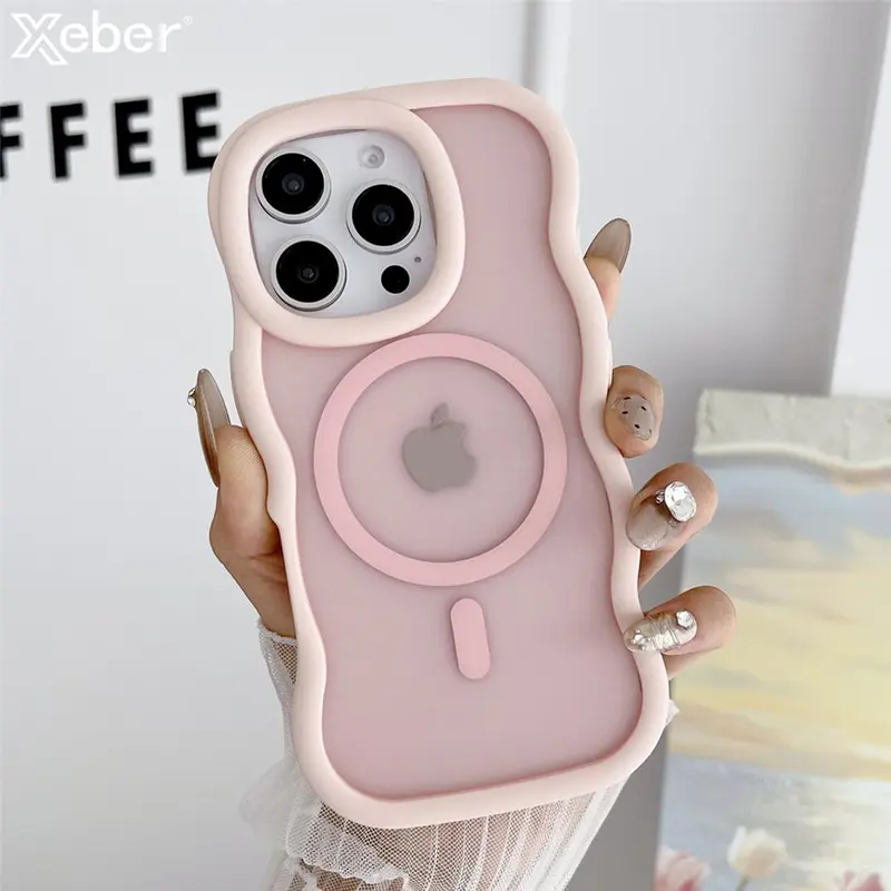For Magsafe Matte Curly Wave Phone Case For iPhone 16 12 13 14 15 Pro Max Luxury Magnetic Wireless Charging Frosted Back Cover
