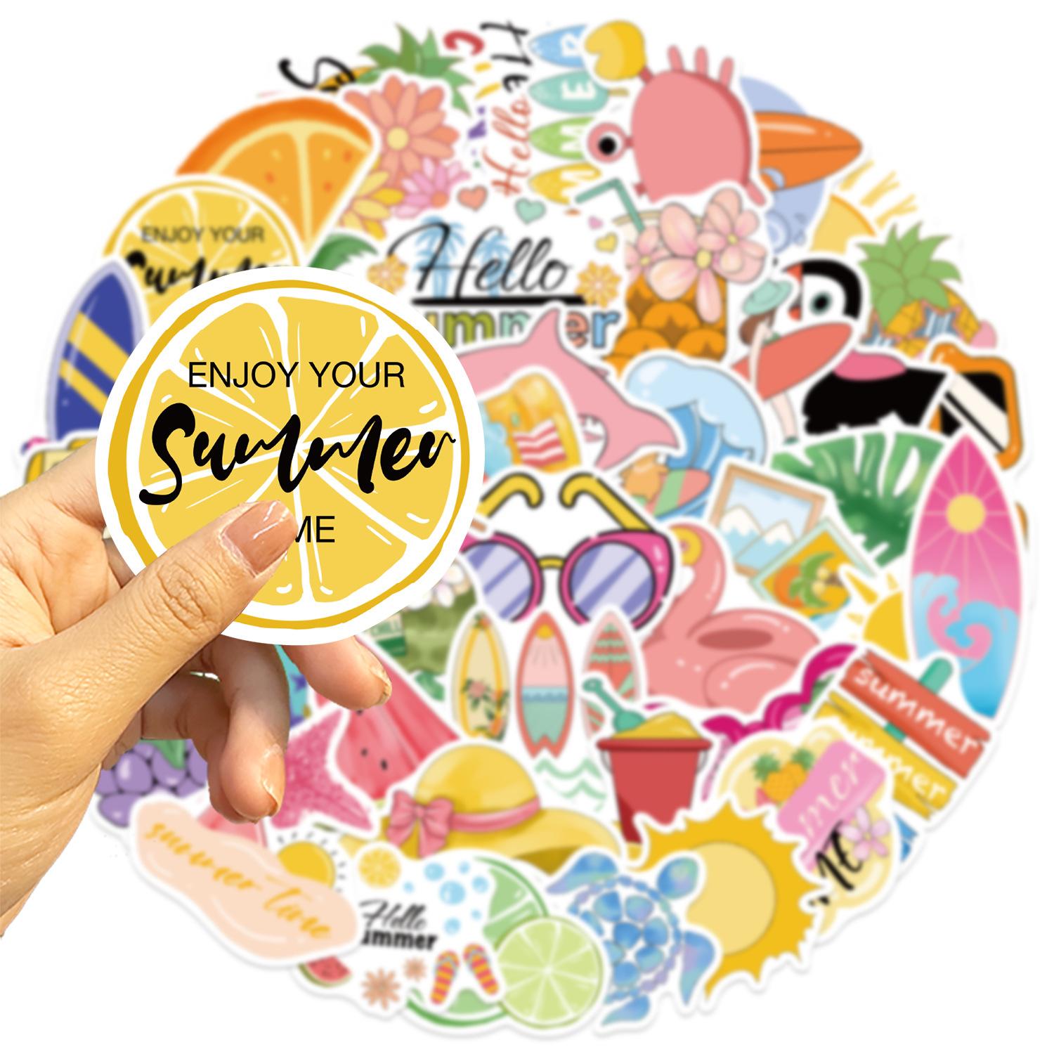 50 Cartoon Summer Chill Vibes Graffiti Stickers, Suitable for Laptops, Bumpers, Skateboards, Water Bottles, Computers, Phone Cases, School Decorations, Etc. Decorative Stickers Are Scratch Resistant and Suitable for Various Scenarios
