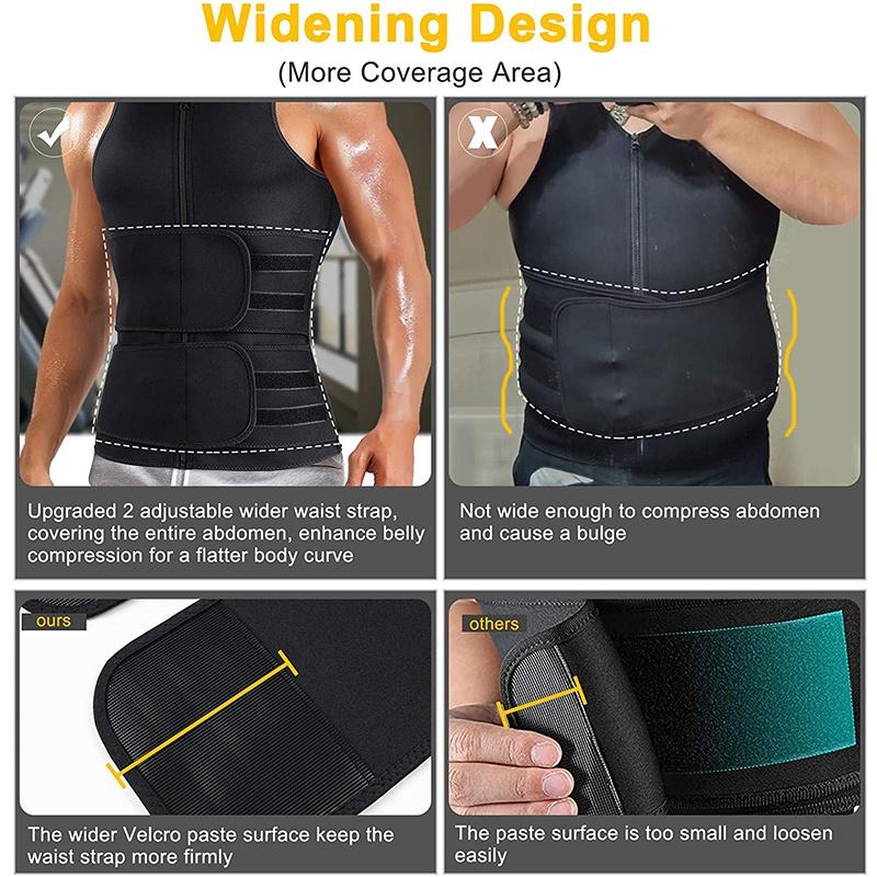 Sauna Vest, Double Belt Sauna Vest Waist Trainer, Men Body Shaping Waist Trainer Gym Fitness Breathable Sweat Abdominal Shaping Tank Top Muscle Sports Compression Workout Apparel