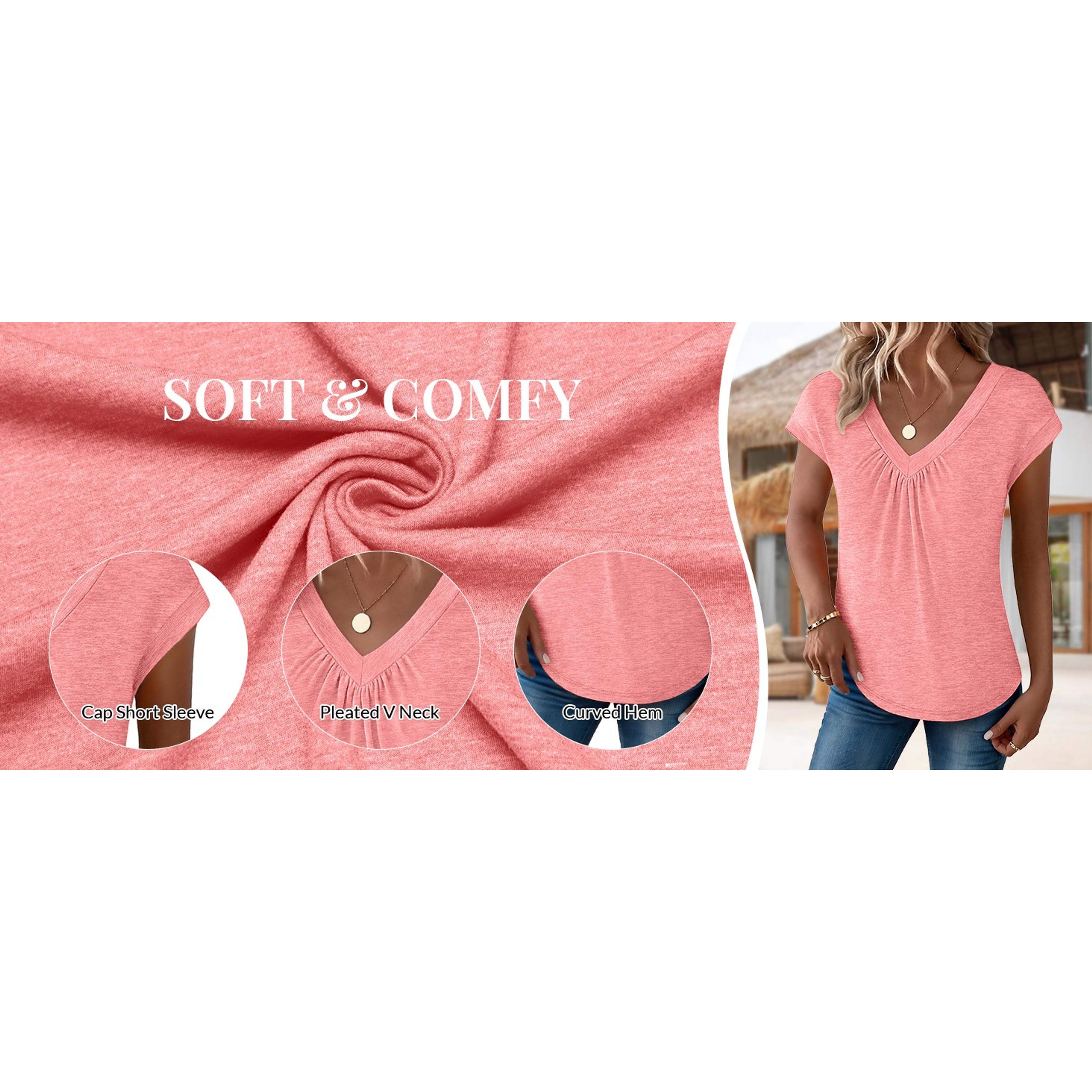 Womens Tops Short Sleeve V Neck Shirts Summer Dressy Casual Business Clothes Work Blouses Fashion Clothing Outfits