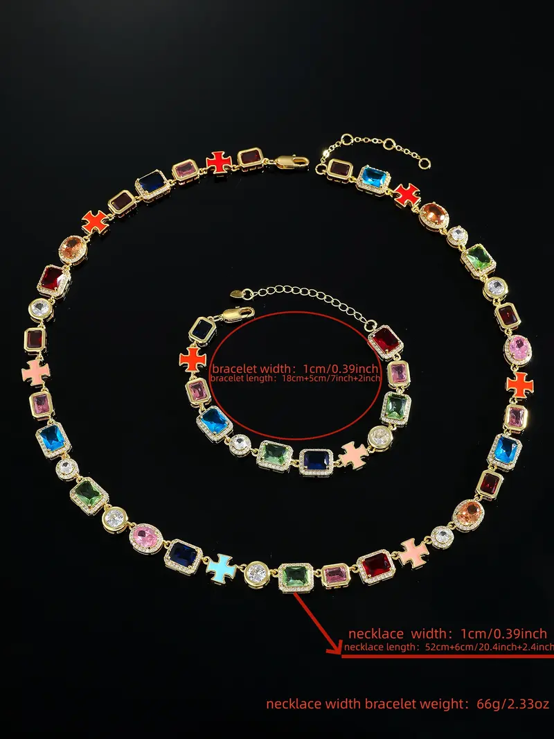 2 Piece/Set European & American Hip‑hop Colorful Square Cubic Zirconia ...