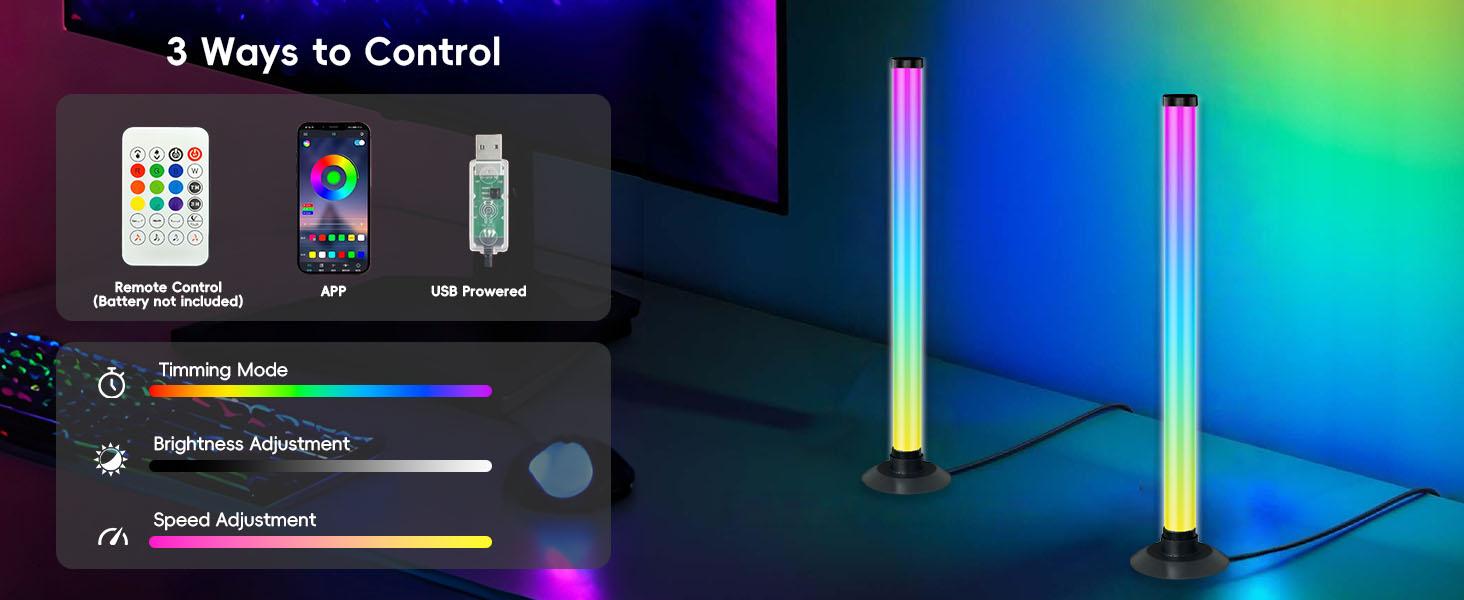 2pcs RGBIC Light Bar, RGB Night Light, RGB Light For Computer Desk, App & Remote Control, USB Powered, 8 Scene Modes and 16 Million Colors, Three Control Modes, Dynamic Music Sync Mode, LED Gaming Lights for PC, Desktop Lamp, Decorative lights, Mood Light