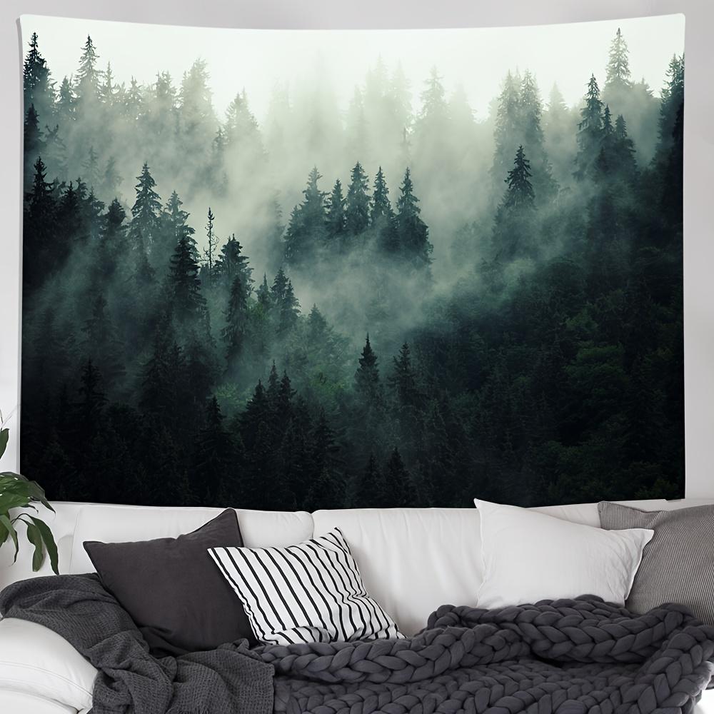 1Pc Misty Forest Wall Hanging Tapestry, Durable Decorative Tapestry - Natural Fog Tree Polyester Backed, Wall Mounted home, office - Harmonious Mountain View with Pine and Rolling Hills, Interior Decor, Party Decor, Free Installation