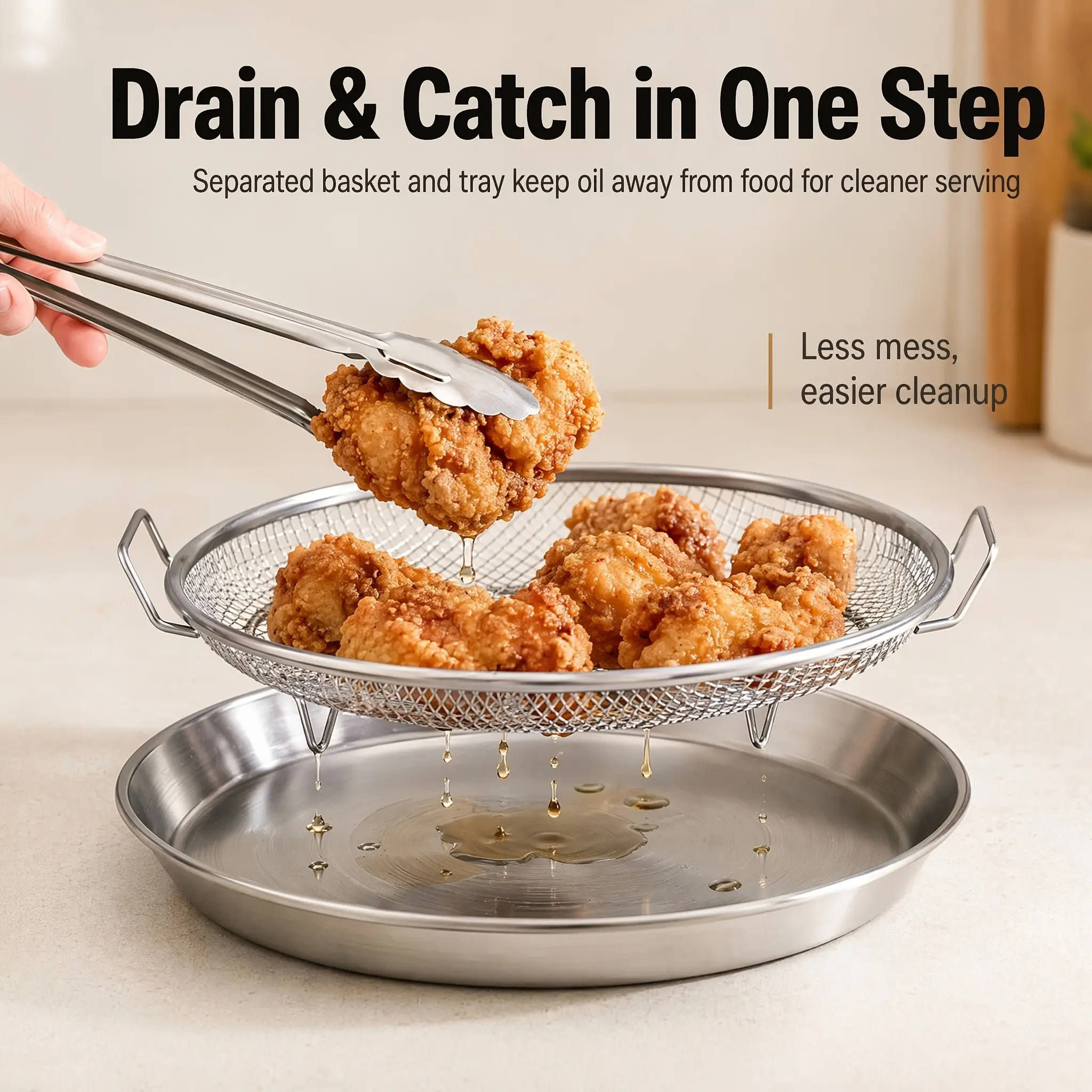 Stainless Steel Oil Filter Rack and Tray Set, Ideal for Frying, Washing, Filtering, Display, and Grilling, Perfect Kitchen Accessory