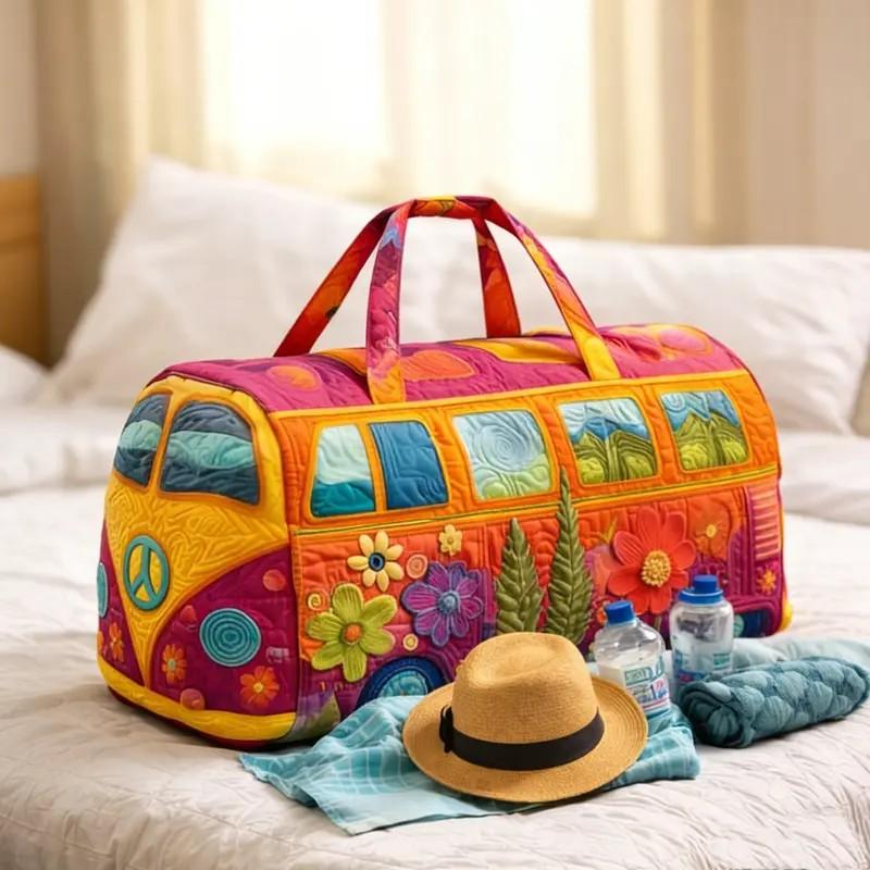 Neutral Bohemian Patchwork Weekend Travel Bag, Lightweight and Comfortable, Hippie Design, Perfect for Casual Outings and Trips