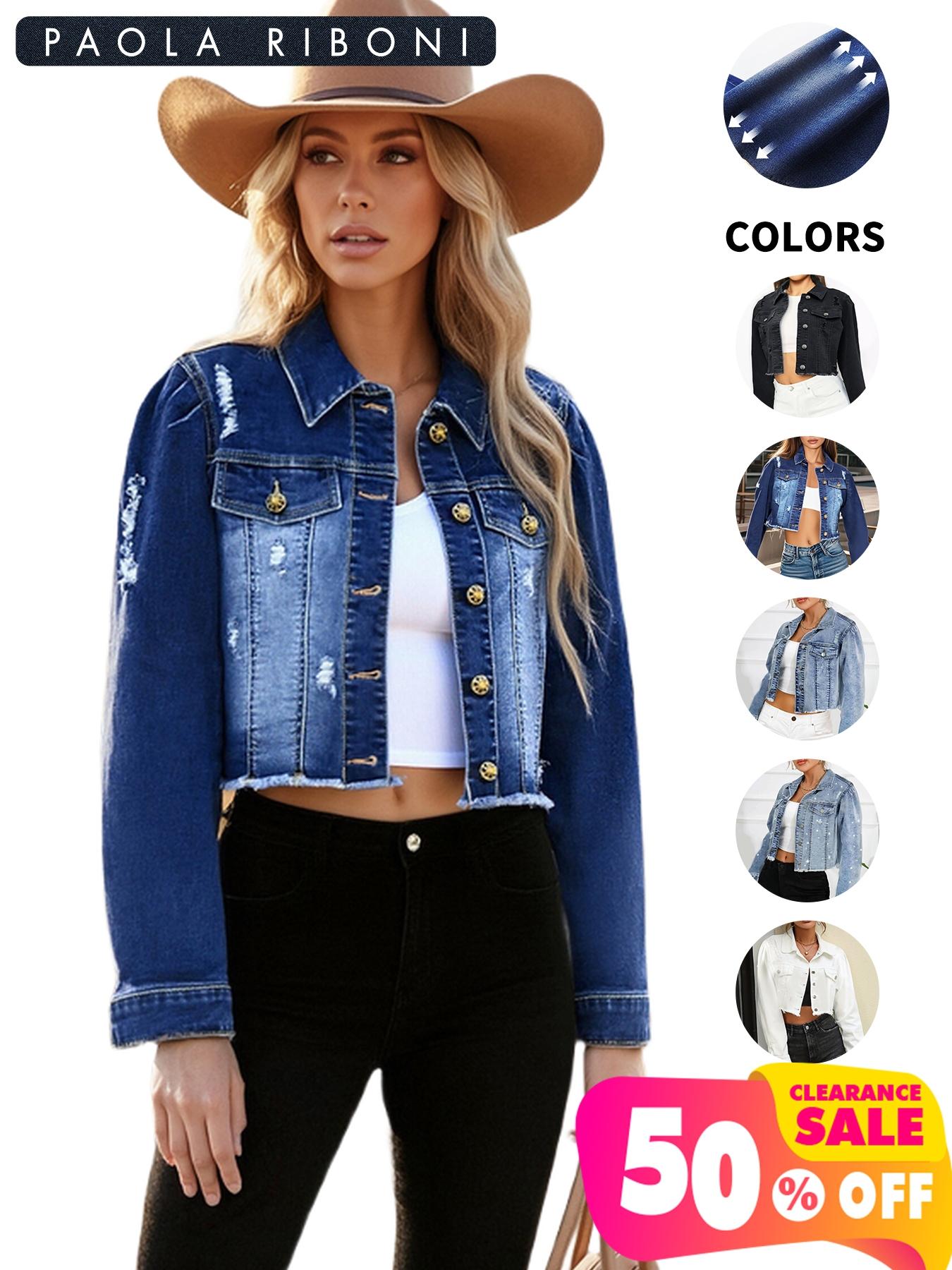 High Elasticity Denim Jacket with Fitted Design, Casual Plain Ripped Style for All Seasons, Long Sleeve Women's Outerwear