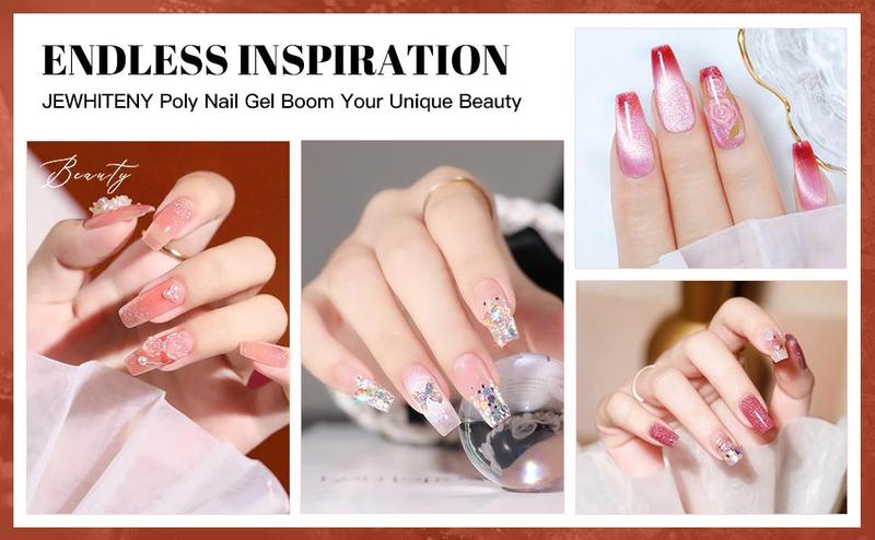 JEWHITENY 28pcs Poly Nail Extension Gel Kit Nude Pink Brown Orange Rose Red Glitter Poly Gel Nail Kit With Lamp Starter Kit All In One Kit With Base Top Coat Beginner DIY at Home