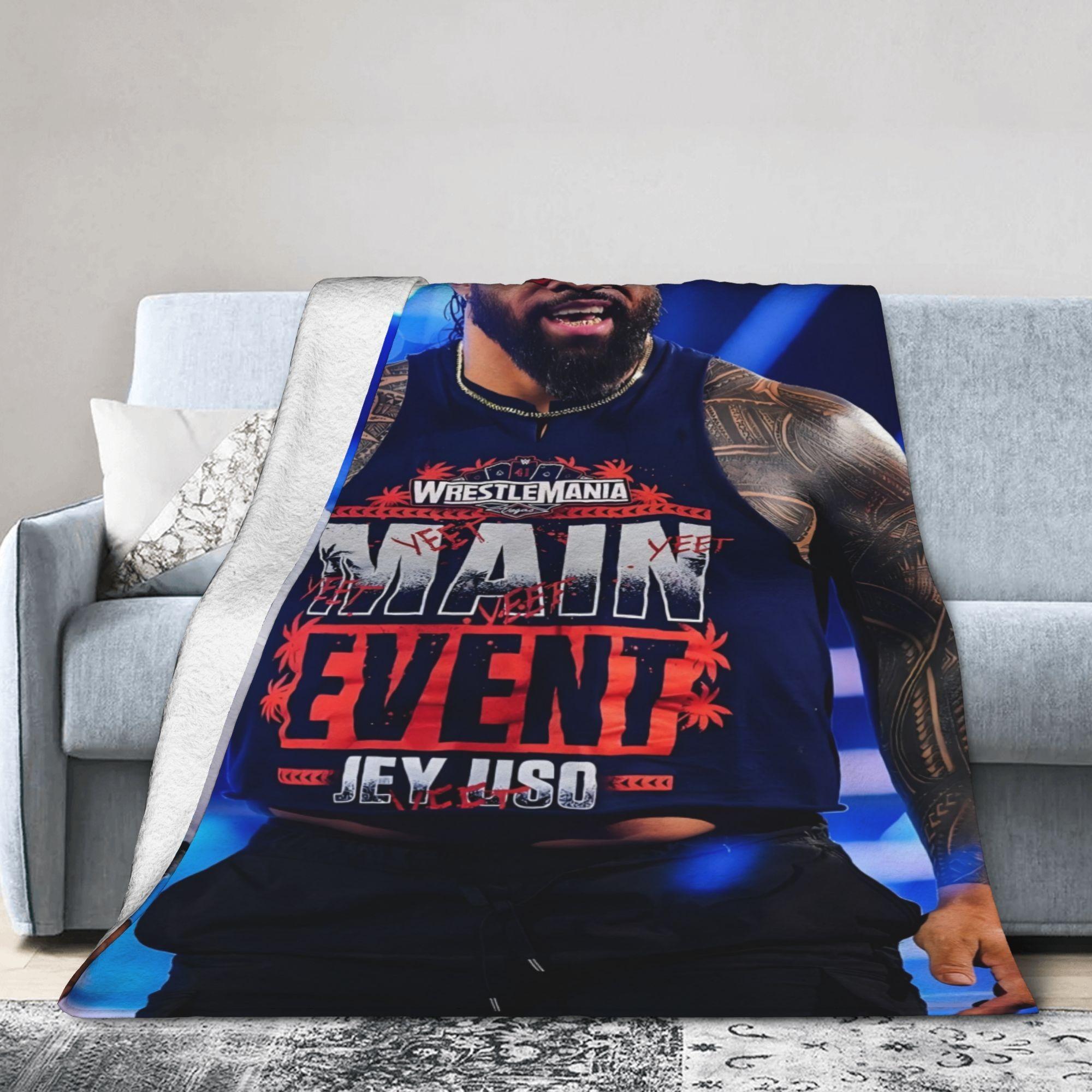 A Jey Uso pattern printed flannel blanket, soft and suitable for all seasons, perfect for bed, sofa, office or travel camping, a gift for fans