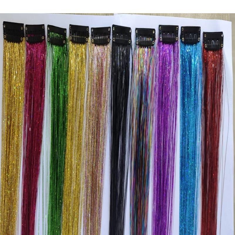Shiny Metallic Clip in Hair Extensions Laser Colored Highlight Wig Pieces for Women Party Daily Use