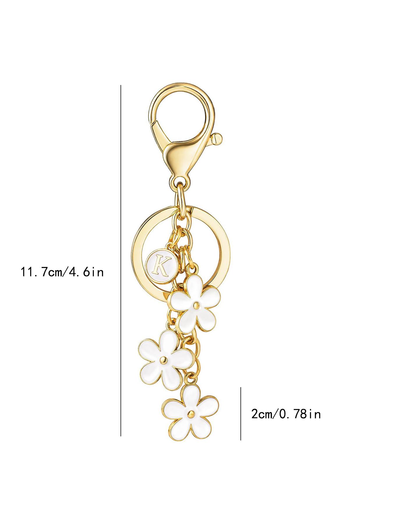 Stylish Initial Floral Pattern Keychain, Dripping Floral Charm, Boho Style Accessory for Women & Students, Perfect for Handbags & Backpacks