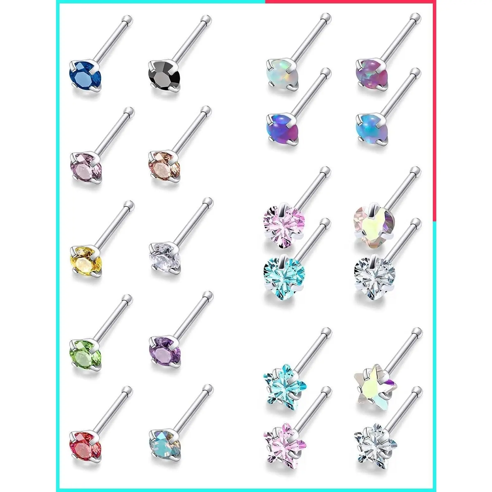 20G & 18G Hypoallergenic Surgical Stainless Steel Nose Rings Studs - Straight L & Corkscrew Bars Piercing Jewelry for Women