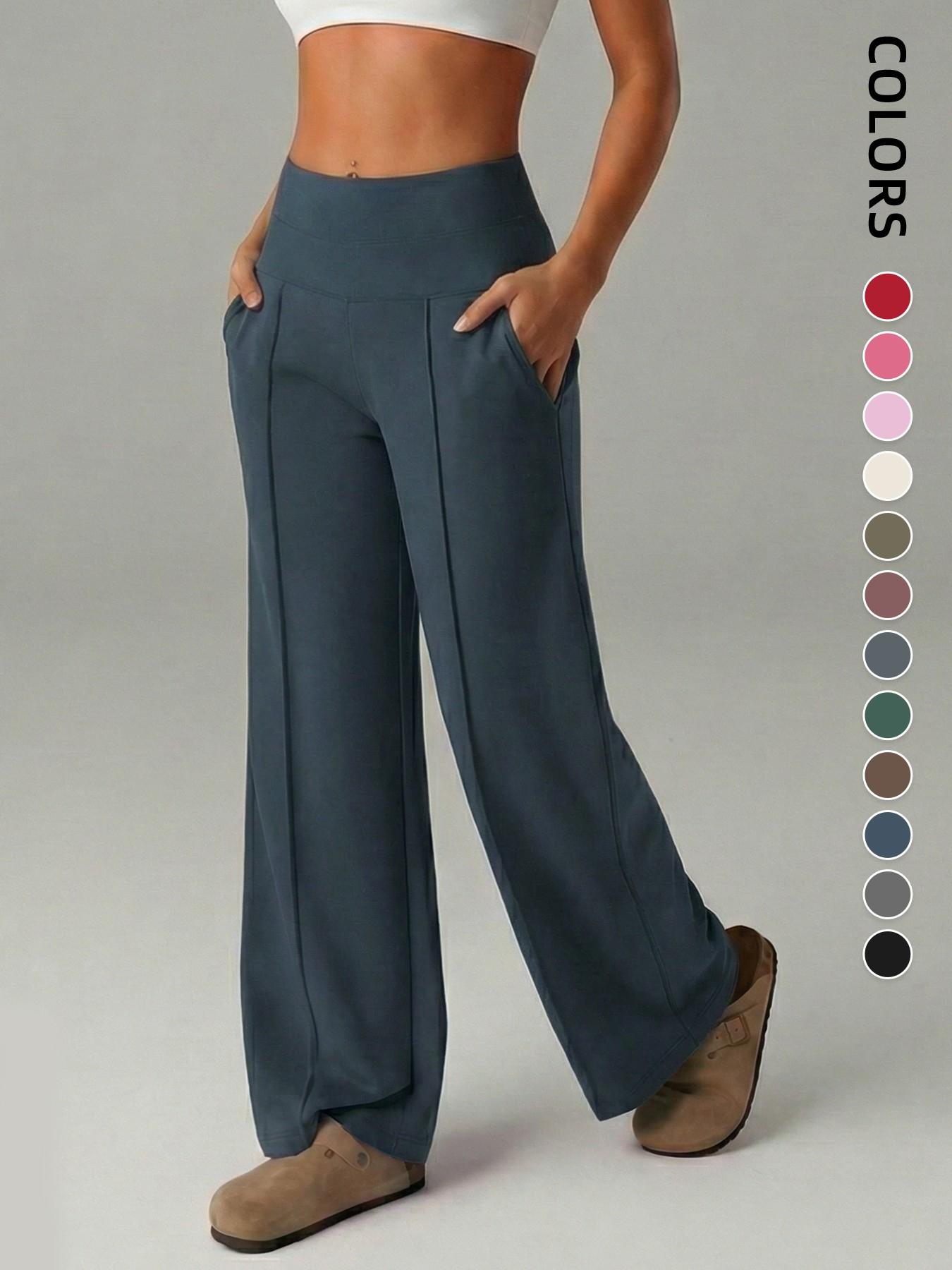 Women's Plain Loose Straight Leg Pants, Wide Leg High Waist Sporty Casual Sweatpants with Pockets, Comfortable Daily Wear Casual Comfy Sporty, Fitness Sports Pants [Fits Small - Size Up Recommended]