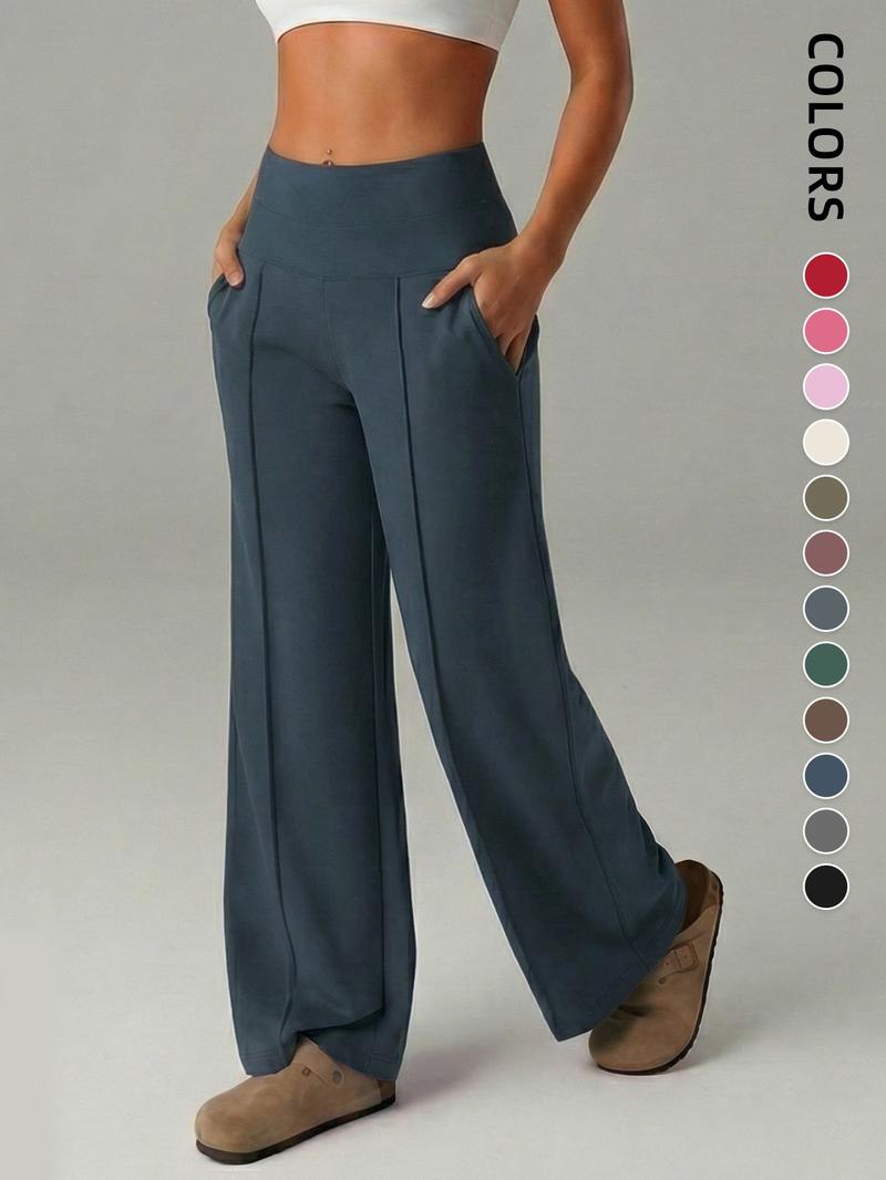 Women's Plain Loose Straight Leg Pants, Wide Leg High Waist Sporty Casual Sweatpants with Pockets, Comfortable Daily Wear Casual Comfy Sporty [Fits Small - Size Up Recommended]