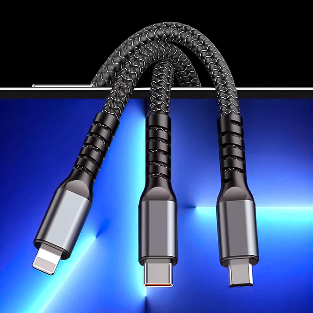 3-in-1 100W Phone Charging Cable, USB to Type-C Fast Charger Cable, Mobile Phone Charger Cable for iPhone 15 14 Samsung Xiaomi Huawei