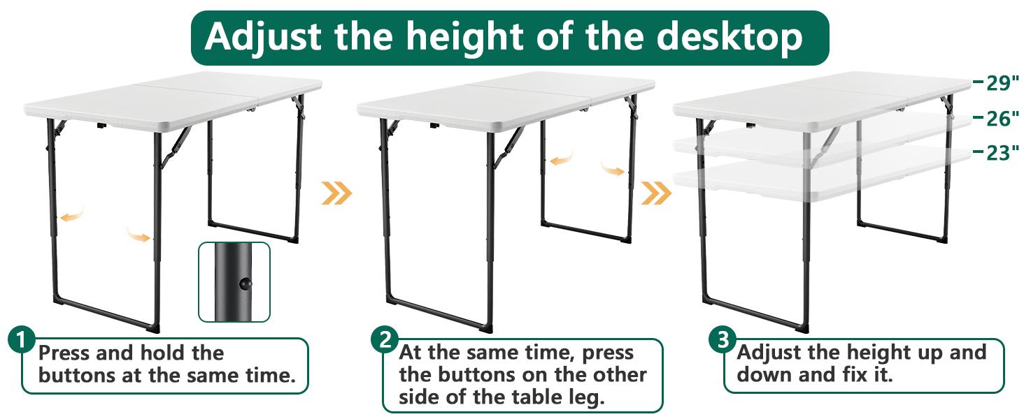 4FT/6FT/8FT Plastic Folding Table, Portable Picnic Table Outdoor with Built in Handle & Steel Legs, for Party, Dining, Wedding, Events, Picnic Indoor, Outdoor, Camping, Utility, Folding